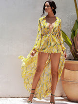Dressed To Thrill Yellow Dipped Hem Long Sleeve Maxi Dress - Fashion Genie Boutique