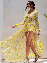 Dressed To Thrill Yellow Dipped Hem Long Sleeve Maxi Dress - Fashion Genie Boutique
