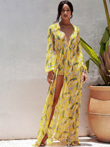 Dressed To Thrill Yellow Dipped Hem Long Sleeve Maxi Dress - Fashion Genie Boutique