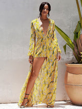 Dressed To Thrill Yellow Dipped Hem Long Sleeve Maxi Dress - Fashion Genie Boutique