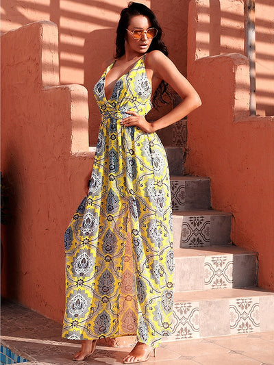 Cosmopolitan Chic Yellow Paisley Print Maxi Dress - Fashion Genie Boutique
