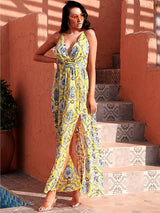 Cosmopolitan Chic Yellow Paisley Print Maxi Dress - Fashion Genie Boutique