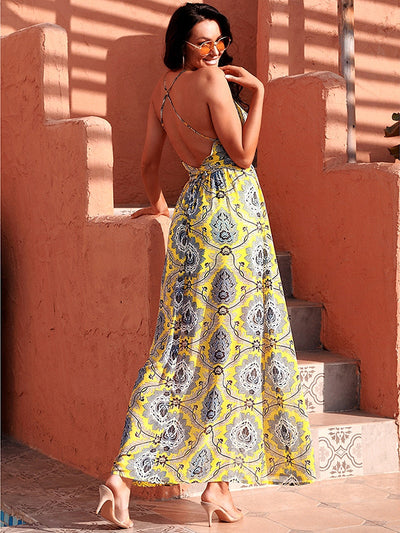 Cosmopolitan Chic Yellow Paisley Print Maxi Dress - Fashion Genie Boutique