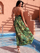 World Class Green Leaf Print Maxi Dress - Fashion Genie Boutique