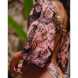 Lexi Pink Print Long Bubble Sleeve Monokini Swimsuit - Fashion Genie Boutique