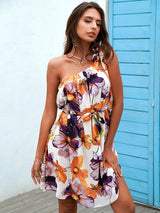 Margarita Multi Floral Print One Shoulder Mini Dress - Fashion Genie Boutique