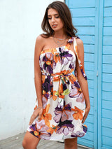 Margarita Multi Floral Print One Shoulder Mini Dress - Fashion Genie Boutique