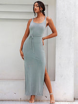 Out In Town Green Split Maxi Dress - Fashion Genie Boutique