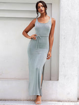 Out In Town Green Split Maxi Dress - Fashion Genie Boutique