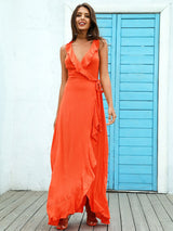 Angel Orange Ruffle Wrap Maxi Dress - Fashion Genie Boutique