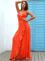 Angel Orange Ruffle Wrap Maxi Dress - Fashion Genie Boutique