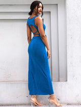 Out In Town Blue Split Maxi Dress - Fashion Genie Boutique