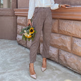 Go On Brown High Waist Checked Trousers - Fashion Genie Boutique