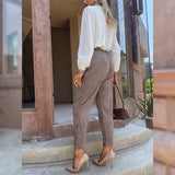 Go On Brown High Waist Checked Trousers - Fashion Genie Boutique