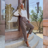 Go On Brown High Waist Checked Trousers - Fashion Genie Boutique
