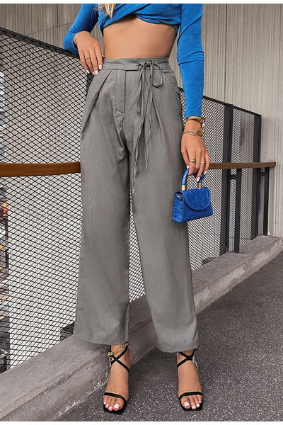 Cloud Nine Grey High Waisted Trousers - Fashion Genie Boutique