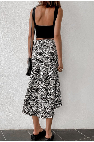 Out On The Town Black & White Swirl Midi Skirt - Fashion Genie Boutique