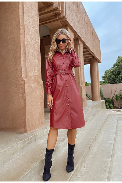 City Lights Burgundy PU Leather Dress - Fashion Genie Boutique