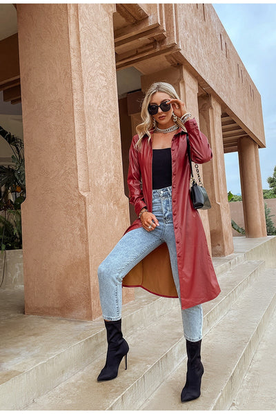 City Lights Burgundy PU Leather Dress - Fashion Genie Boutique