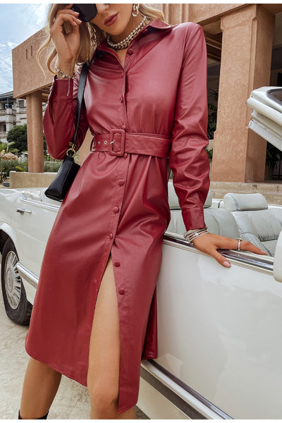 City Lights Burgundy PU Leather Dress - Fashion Genie Boutique