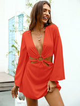 Sultry Nights Red Long Sleeve Cut Out Mini Dress - Fashion Genie Boutique