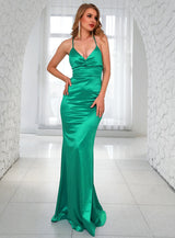 Hollywood Green Satin Fishtail Maxi Dress - Fashion Genie Boutique