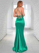 Hollywood Green Satin Fishtail Maxi Dress - Fashion Genie Boutique