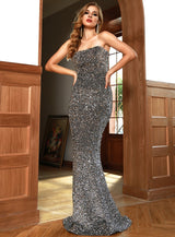 Red Carpet Grey Strapless Sequin Fishtail Maxi Dress - Fashion Genie Boutique