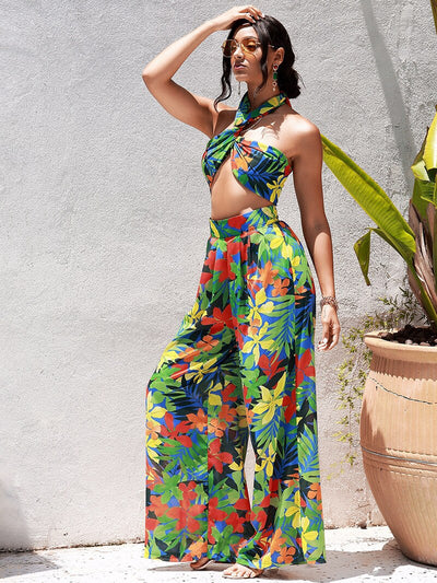 Frenzy Multi Floral Print Top & Wide Leg Trousers Co-Ord - Fashion Genie Boutique