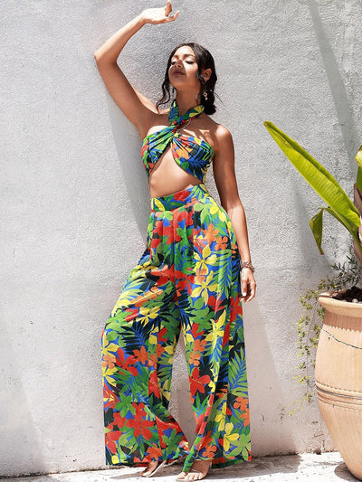 Frenzy Multi Floral Print Top & Wide Leg Trousers Co-Ord - Fashion Genie Boutique