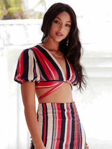Feisty Red Stripe Plunge Crop Top - Fashion Genie Boutique