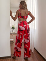 Estella Red Print Crop Top & Trousers Co-Ord - Fashion Genie Boutique