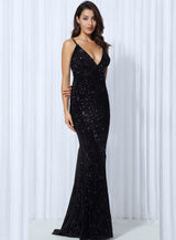 Goal Digger Black Sequin Maxi Gown Dress - Fashion Genie Boutique
