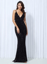 Goal Digger Black Sequin Maxi Gown Dress - Fashion Genie Boutique