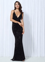 Goal Digger Black Sequin Maxi Gown Dress - Fashion Genie Boutique