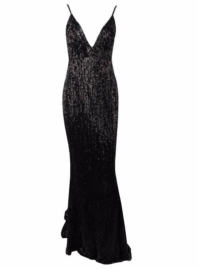 Goal Digger Black Sequin Maxi Gown Dress - Fashion Genie Boutique