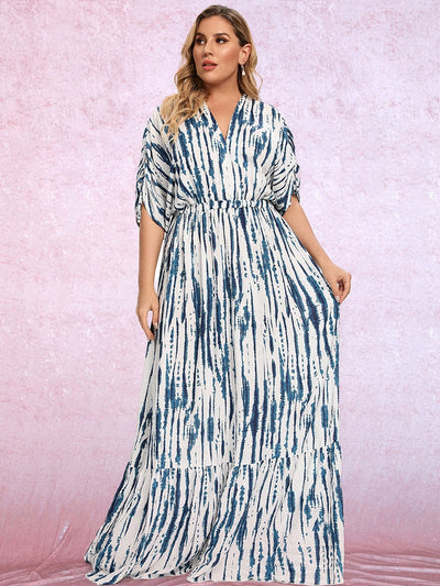 Give Me Thrills Blue Print Beach Maxi Dress - Plus - Fashion Genie Boutique
