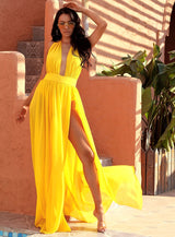 Narnia Dream Yellow Plunge High Split Maxi Dress - Fashion Genie Boutique