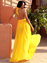 Narnia Dream Yellow Plunge High Split Maxi Dress - Fashion Genie Boutique