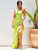 In Your Dreams Green One Shoulder Split Maxi Dress - Fashion Genie Boutique