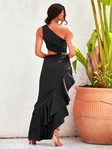 In Your Dreams Black One Shoulder Split Maxi Dress - Fashion Genie Boutique