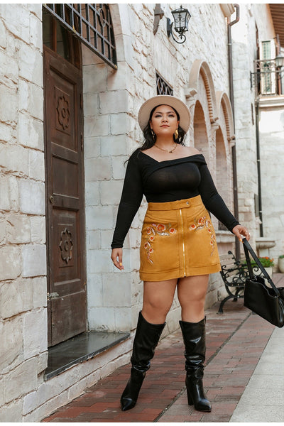 Low Key Brown Embroidered Mini Skirt - Plus - Fashion Genie Boutique