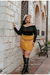 Low Key Brown Embroidered Mini Skirt - Plus - Fashion Genie Boutique
