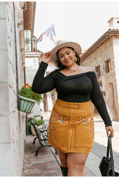 Low Key Brown Embroidered Mini Skirt - Plus - Fashion Genie Boutique