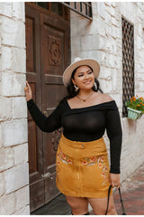 Low Key Brown Embroidered Mini Skirt - Plus - Fashion Genie Boutique