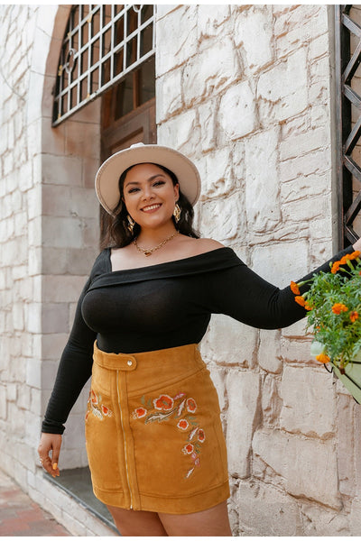 Low Key Brown Embroidered Mini Skirt - Plus - Fashion Genie Boutique