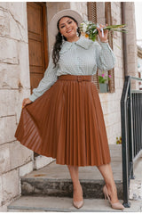 Paint The Town Brown Pleated Midi Skirt - Plus - Fashion Genie Boutique