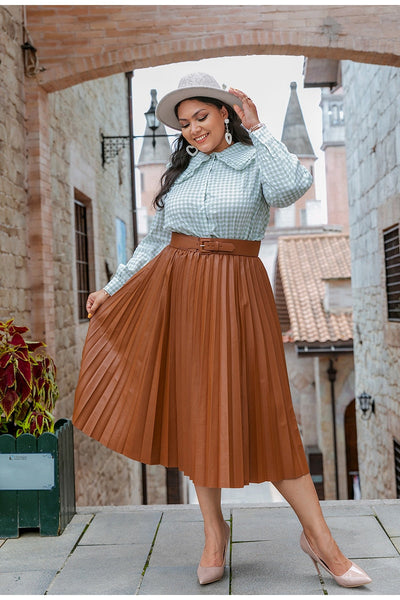 Paint The Town Brown Pleated Midi Skirt - Plus - Fashion Genie Boutique