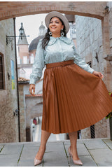Paint The Town Brown Pleated Midi Skirt - Plus - Fashion Genie Boutique
