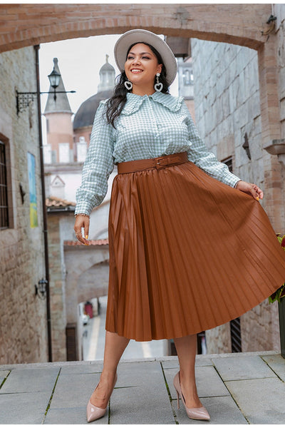 Paint The Town Brown Pleated Midi Skirt - Plus - Fashion Genie Boutique